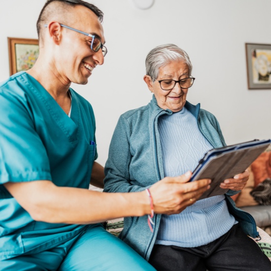 Nurse reviewing a care plan with a resident